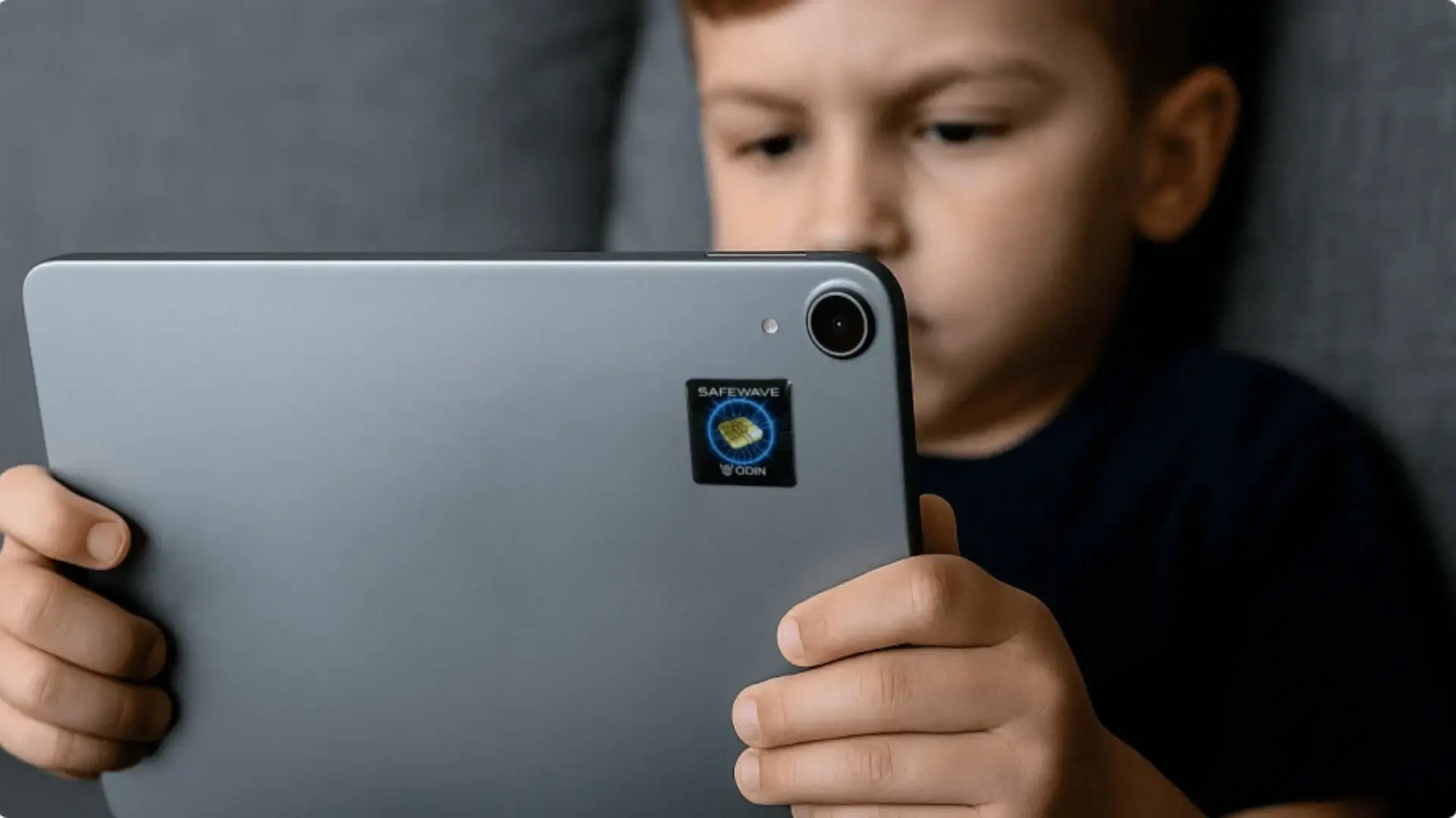 Child using Tablet EMF blocked by ODIN SafeWave